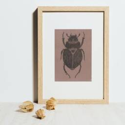 Linocut Beetle Print On Recycled Vegetable Paper Handmade Locally - thumbnail 3