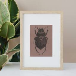 Linocut Beetle Print On Recycled Vegetable Paper Handmade Locally - thumbnail 2
