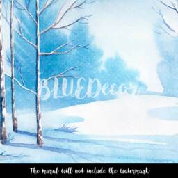 Watercolor Winter Landscape Wallpaper, Winter, Snow Mural, Removable Wallpaper, Peel & Stick, Wall Decal, Painting, Forest, Reusable #9 - thumbnail 3