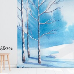 Watercolor Winter Landscape Wallpaper, Winter, Snow Mural, Removable Wallpaper, Peel & Stick, Wall Decal, Painting, Forest, Reusable #9 - thumbnail 2
