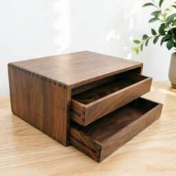 Engraved Walnut Drawer Storage Box 2-Layer Solid Wood Cabinet - thumbnail 2