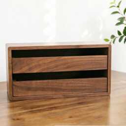 Engraved Walnut Drawer Storage Box 2-Layer Solid Wood Cabinet - thumbnail 3