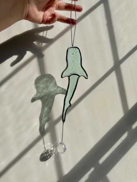 Gifts - Stained Glass Whale Shark Suncatcher Turquoise Ocean Decor Spring Mothers Day - image 1
