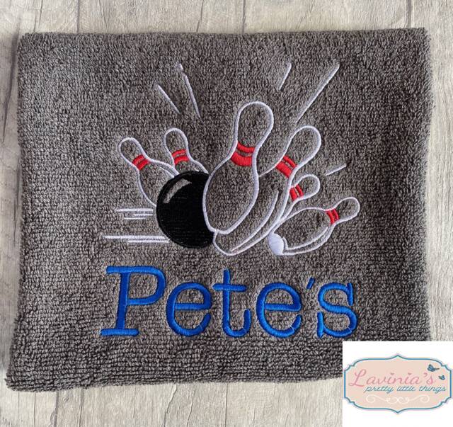 Personalised Ten Pin Bowling Towel, Embroidered Custom Name Design Name, Gifts - image 1