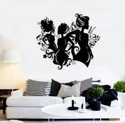 Vinyl Wall Decal Beauty Hair Salon Stylist Silhouette Spa Cosmetics Make Up Ladies Floral Decor - #2371Di - thumbnail 1