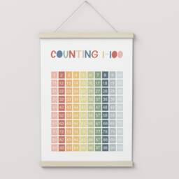 Rainbow Counting Chart, Unframed Count To 100 Print, Classroom Decor, Educational Montessori Playroom Prints, Scandi Kids Art - thumbnail 2
