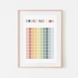 Rainbow Counting Chart, Unframed Count To 100 Print, Classroom Decor, Educational Montessori Playroom Prints, Scandi Kids Art - thumbnail 3