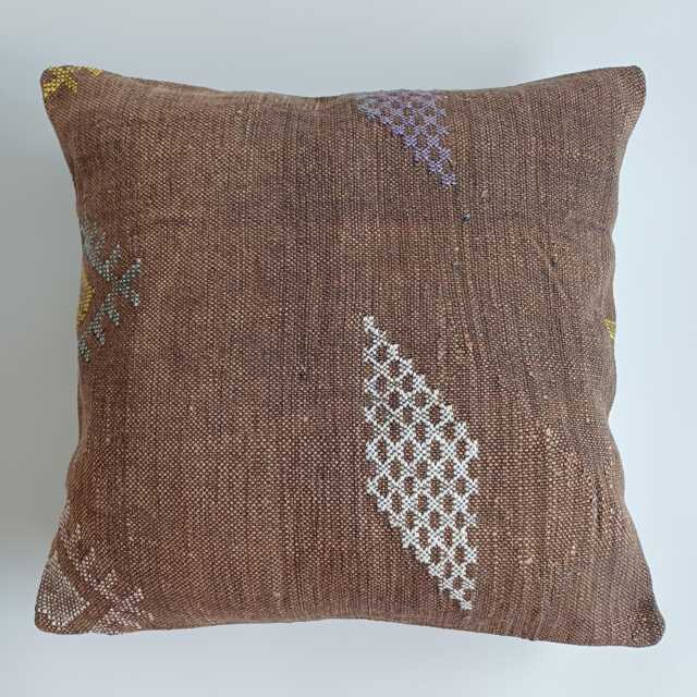 Moroccan Cactus Silk Cushion Cover, Handmade Charcoal Brown Sabra Throw Pillow, Scatter 20''x18''/50x47 cm - image 1