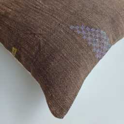 Moroccan Cactus Silk Cushion Cover, Handmade Charcoal Brown Sabra Throw Pillow, Scatter 20''x18''/50x47 cm - thumbnail 3