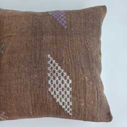 Moroccan Cactus Silk Cushion Cover, Handmade Charcoal Brown Sabra Throw Pillow, Scatter 20''x18''/50x47 cm - thumbnail 2