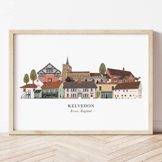 Kelvedon Skyline Print, Landmarks, Cityscape, Wall Art, Illustration, Gift, Essex Poster - image 1