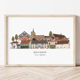 Kelvedon Skyline Print, Landmarks, Cityscape, Wall Art, Illustration, Gift, Essex Poster - thumbnail 1