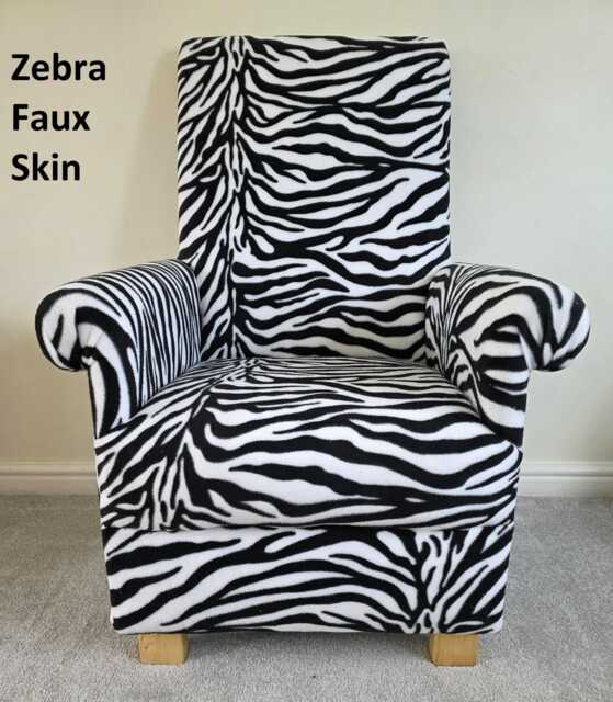 Faux Zebra Print Animal Skin Fabric Adult Armchairs Chairs Cow Hide Leopard Giraffe Zebras Accent Fireside Small Statement Black White Brown - image 1
