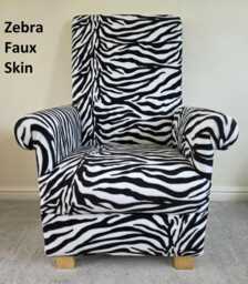 Faux Zebra Print Animal Skin Fabric Adult Armchairs Chairs Cow Hide Leopard Giraffe Zebras Accent Fireside Small Statement Black White Brown