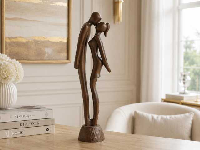 Handcarved Wood Sculpture Shyness Couple Figurine Wedding Gift - image 1