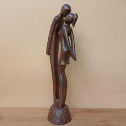 Handcarved Wood Sculpture Shyness Couple Figurine Wedding Gift - thumbnail 3