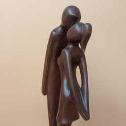 Handcarved Wood Sculpture Shyness Couple Figurine Wedding Gift - thumbnail 4