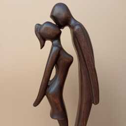 Handcarved Wood Sculpture Shyness Couple Figurine Wedding Gift - thumbnail 2