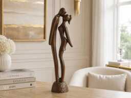 Handcarved Wood Sculpture Shyness Couple Figurine Wedding Gift - thumbnail 1