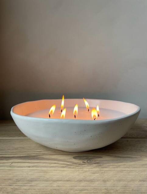 Handmade Extra Large 7 Wick Candle - Irregular Shaped Stoneware Bowl - Scented Multi Candle - image 1