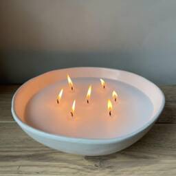 Handmade Extra Large 7 Wick Candle - Irregular Shaped Stoneware Bowl - Scented Multi Candle - thumbnail 4