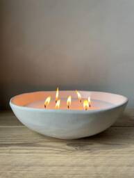 Handmade Extra Large 7 Wick Candle - Irregular Shaped Stoneware Bowl - Scented Multi Candle
