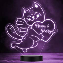 Cute Cat Holding Valentine's Day Personalised Gift Colour Changing Night Light - thumbnail 1