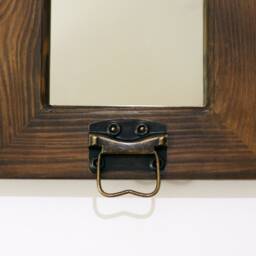 "Wood Frame Mirror For Hallway, Large Wall On Leather Strap, Modern Solid Wood Wall, Brown Bathroom ""Winnipeg" - thumbnail 4