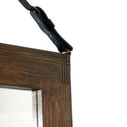 "Wood Frame Mirror For Hallway, Large Wall On Leather Strap, Modern Solid Wood Wall, Brown Bathroom ""Winnipeg" - thumbnail 3