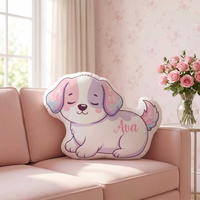 Personalized Kids Dog Pillow, Animal Name Nursery Decor Baby Shower Shaped Boy - image 1