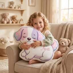 Personalized Kids Dog Pillow, Animal Name Nursery Decor Baby Shower Shaped Boy - thumbnail 2