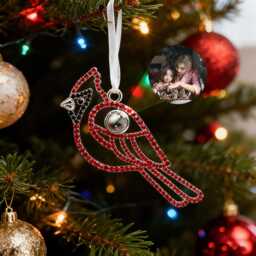 Personalized Photo Projection Ornament Custom Cardinal Bird Christmas Decoration Rustic Holiday Decor - thumbnail 1