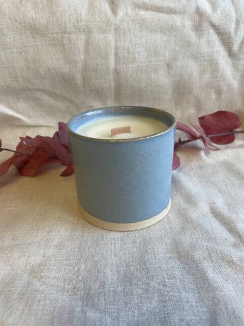 Blue Ceramic Candle, Lavender & Sweet Orange, Handmade Glazed Cup, Sky Blue Plant Pot, 300Ml Ocean Vessel, Unique Christmas Gift - image 1