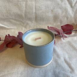 Blue Ceramic Candle, Lavender & Sweet Orange, Handmade Glazed Cup, Sky Blue Plant Pot, 300Ml Ocean Vessel, Unique Christmas Gift - thumbnail 3