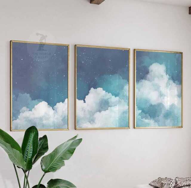 Cloud Print Set, Night Sky Posters, Blue Bedroom Wall Decor - image 1