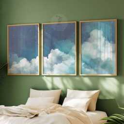Cloud Print Set, Night Sky Posters, Blue Bedroom Wall Decor - thumbnail 4