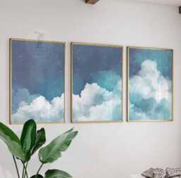 Cloud Print Set, Night Sky Posters, Blue Bedroom Wall Decor - thumbnail 1