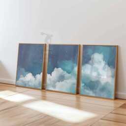 Cloud Print Set, Night Sky Posters, Blue Bedroom Wall Decor - thumbnail 3