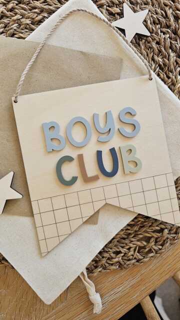 Boys Club Wooden Wall Banner - Chequered Kids Sign Room Decor Custom - image 1