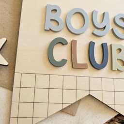 Boys Club Wooden Wall Banner - Chequered Kids Sign Room Decor Custom - thumbnail 2