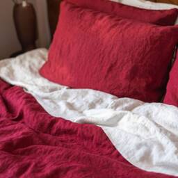Ruby Red Linen Bedding Set Boho Duvet Cover With Pillowcases - thumbnail 2