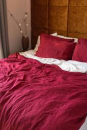 Ruby Red Linen Bedding Set Boho Duvet Cover With Pillowcases