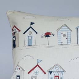 Beach Huts Blue Nautical Seaside Xl Rectangular Cushion Cover. Red & Blue Seaside Coastal Beach Huts. 23 X 15 - thumbnail 2