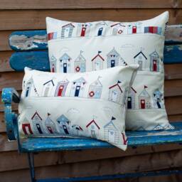 Beach Huts Blue Nautical Seaside Xl Rectangular Cushion Cover. Red & Blue Seaside Coastal Beach Huts. 23 X 15 - thumbnail 3