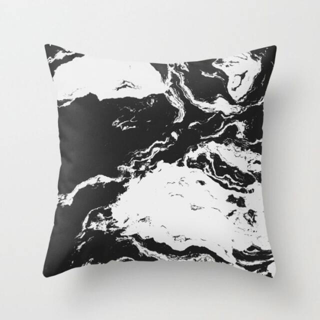 Abstract Throw Pillow. 18x18 Pillow Case. Black White Marble Effect Cushion Cover. Negro Bohemian Sofa - image 1