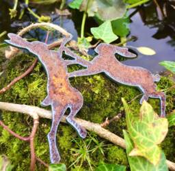 Celtic Boxing Hare's Rustic Christmas Tree Ornament March Hares Gift Moon Gazing Hare Pagan Rusty Hanger Druid Decoration