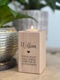 Engraved Memorial Beech Wood Candle/Tea Light Holder, Single Pillar, Custom Personalised - thumbnail 1