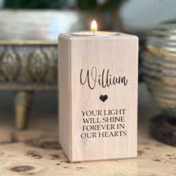 Engraved Memorial Beech Wood Candle/Tea Light Holder, Single Pillar, Custom Personalised - thumbnail 2