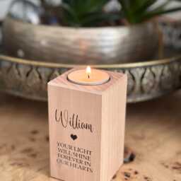 Engraved Memorial Beech Wood Candle/Tea Light Holder, Single Pillar, Custom Personalised - thumbnail 4