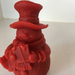 Snowman Beeswax Candle. Cranberry Red - Approximately 4-1/2'' Tall - thumbnail 2